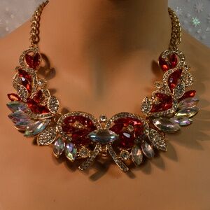 Big Statement Necklace Costume Red/Rhinestone NEW